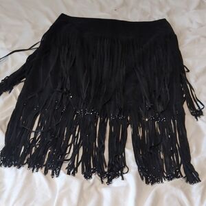 Monroe & Main Black Fringe Mini Skirt
